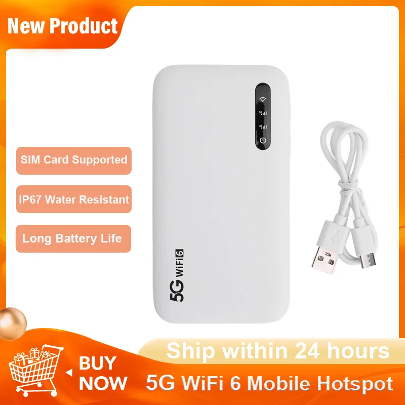 

5G WiFi 6 High Speed Mobile Hotspot Supports 16 Devices 6100mAh Portable WiFi Router with SIM Card Slot for Phone & Tablet