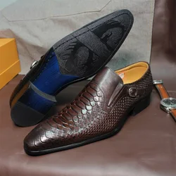 Luxury Men Wingtip Loafers Genuine Leather Brown/Black Monk Strap Casual Business Dress Shoes with Buckle for Office and Wedding
