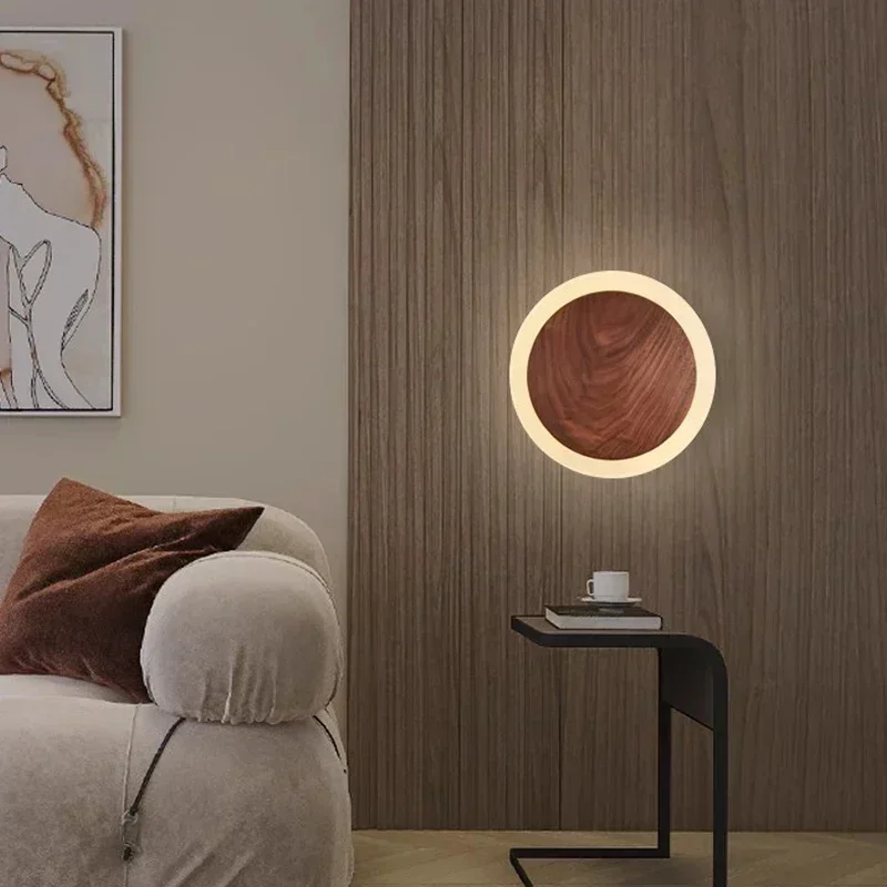 Nordic Walnut LED Wall Light, Modernas luminárias interiores, Quarto, Sala de estar, Hotel, Corredor, Brilho, Decoração de casa