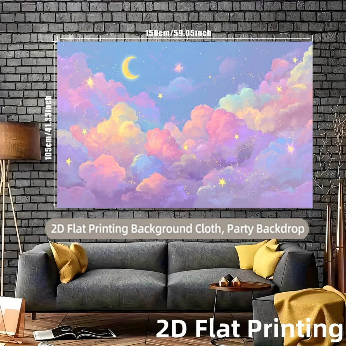 Elegant Dreamy Sky Cloud Stars Tapestry Polyester Backdrop Photo Booth Decoration Celestial Pastel Party Wall Hanging Curtain fo