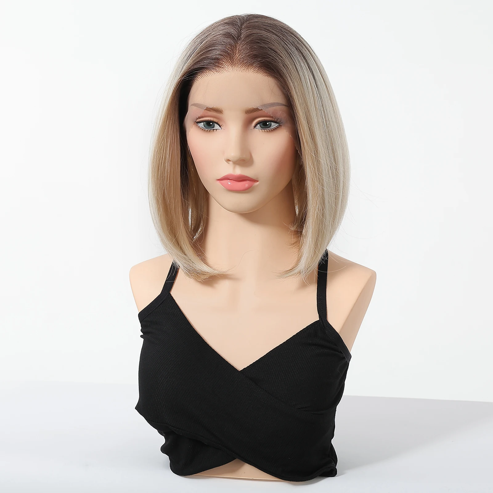 HENRY MARGU Gray To Light Blonde Bob Lace Front Wigs Short Straight Daily Synthetic Wig 13*6 Lace Frontal Wig for Women Party