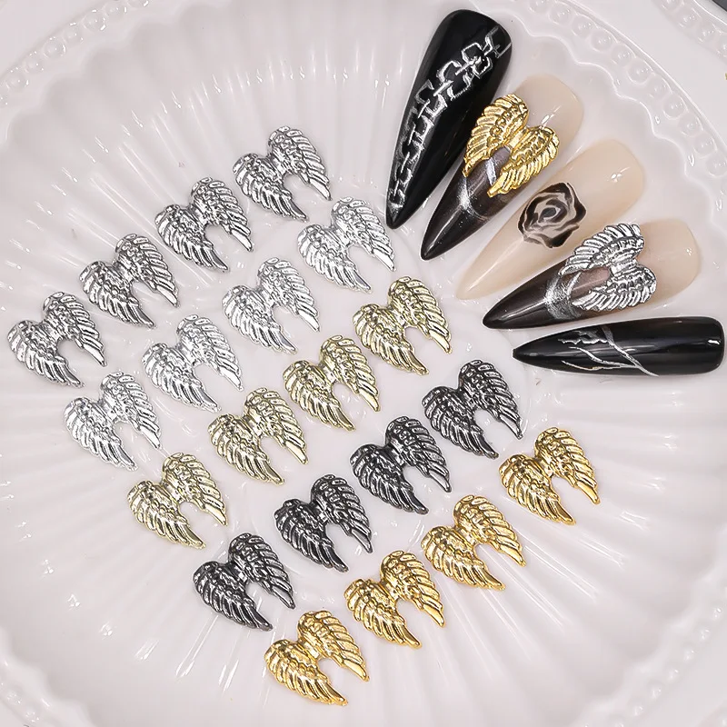 20PCS Retro Metal Angel Wings Nail Art Charms Accessories Parts For Manicure Decor Products Nail Decorations Supplies Material