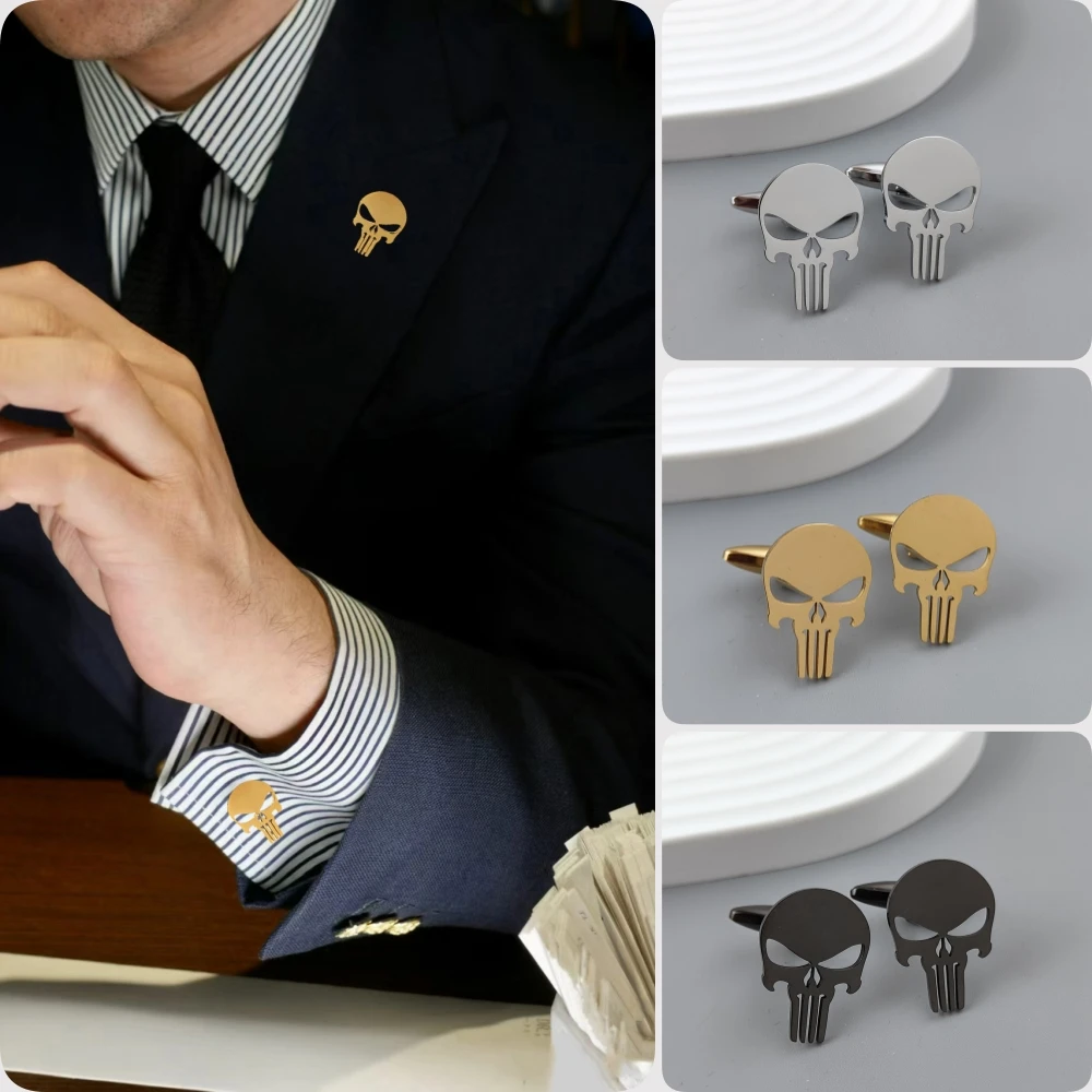 Stainless Steel Skull Man cufflinks Vintage Personalized Design Jewelry Skeleton Cuff Links Party Shirt sleeve Buttons