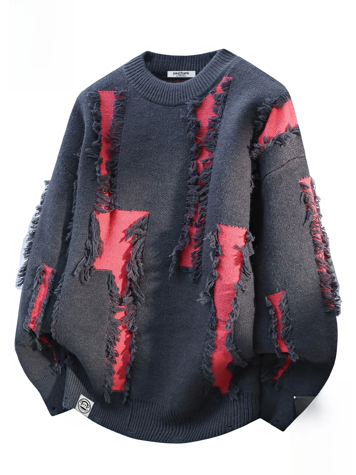 

PaulFrank Monkey round Ne Knitted Sweater Men's Casual Loose Warm Autumn Top with Hole Design Comfortable Polyester Blend