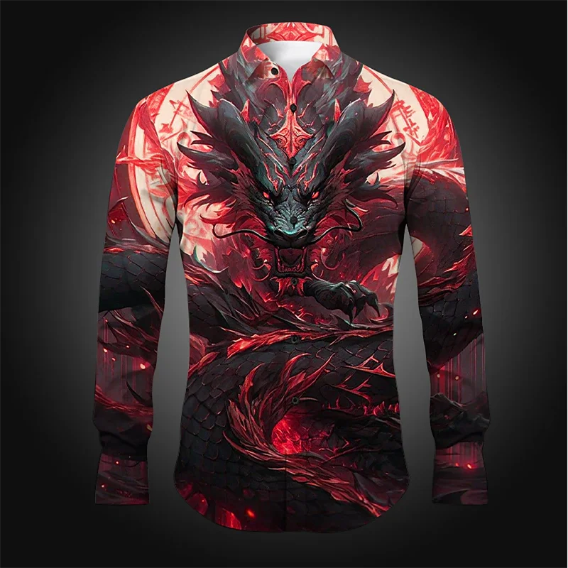 Men\'s top shirt floral totem dragon star high definition pattern light comfortable soft long sleeve casual new 2024 new style