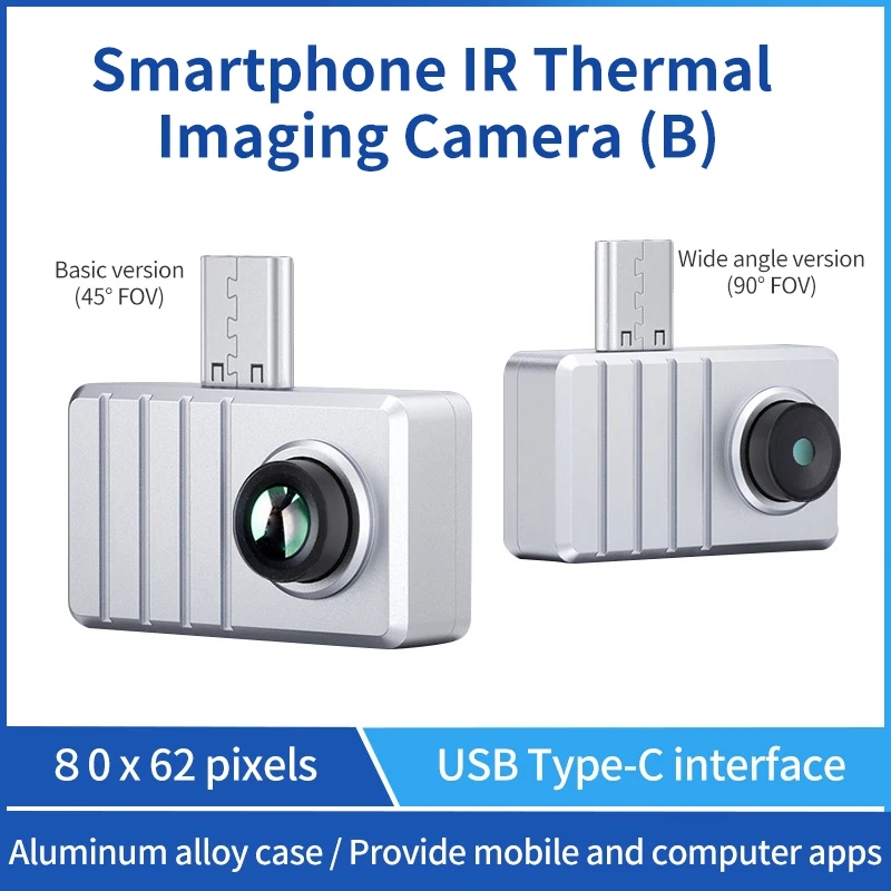 Smartphone IR Thermal Imaging Camera (B) Plug and Play Type-C Port with Aluminum Alloy Case 45° / 90° FOV Photo Video Support