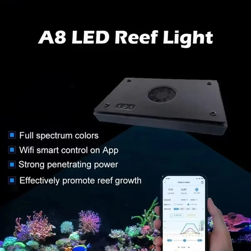 A8Pro II Max/Blue 215W Full Spectrum LED Light for Saltwater Marine 8 Channel Control Coral Reef Aquariums Accessories