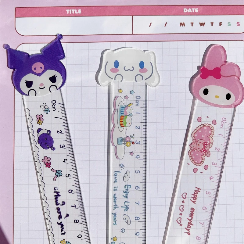 12cm Cute Sanrio Ruler Cartoon Cinnamonroll Kuromi My Melody Transparent Ruler Primary School Student Stationery Measuring Tool