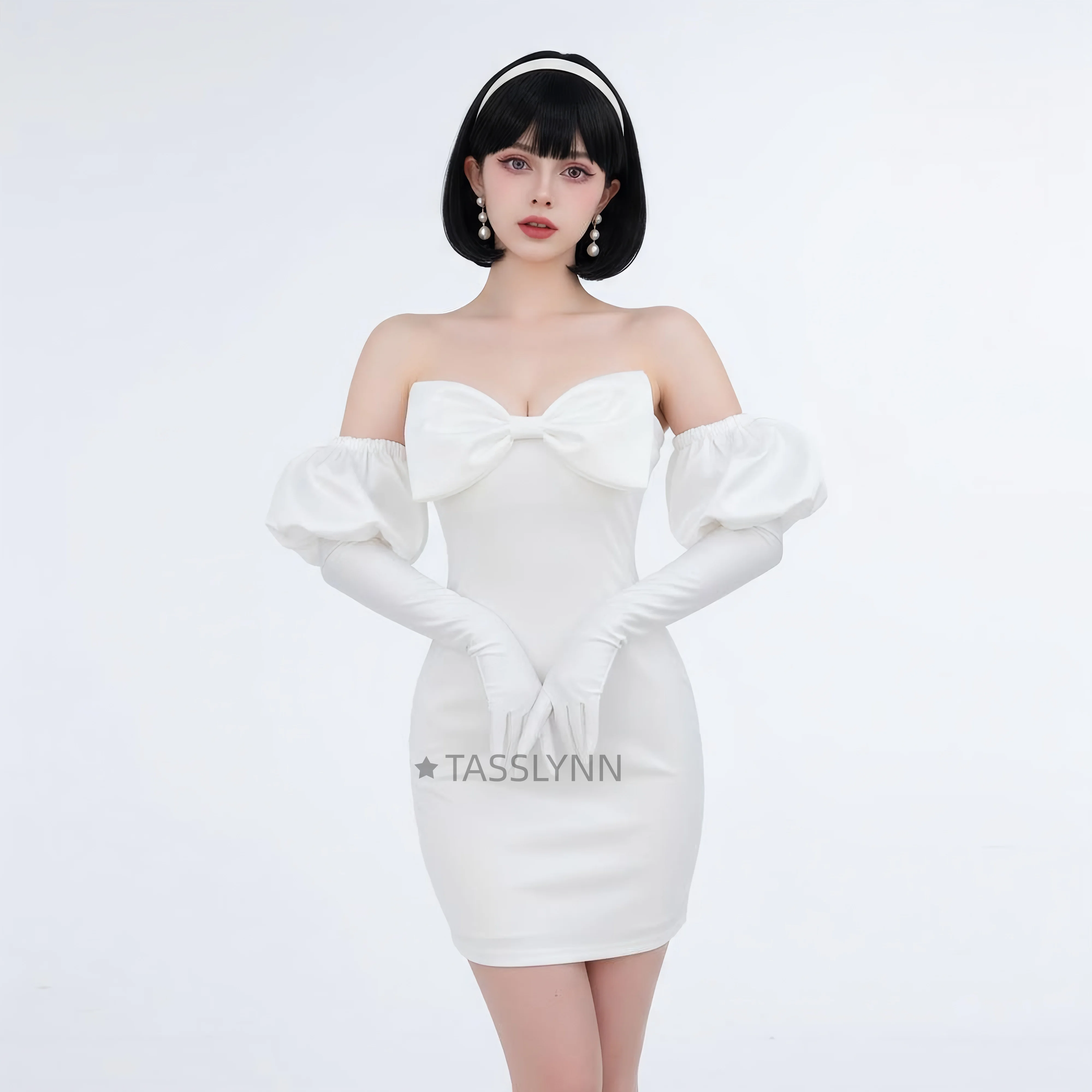 

Официальный костюм для косплея Alien Stage Sua - элегантное белое платье с повязкой на голову, серьгами и длинными перчатками для фанатов