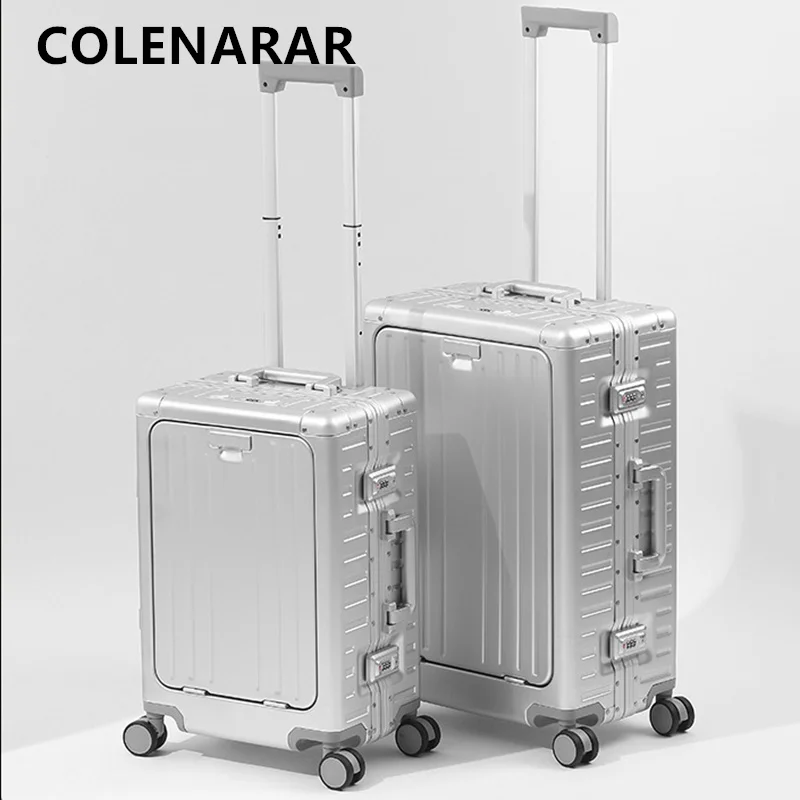 COLENARA Business Luggage Men's Boarding Box Full Aluminum Magnesium Alloy Trolley Case 20