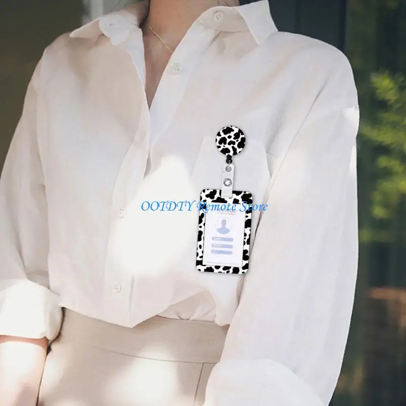 Leopard Print Badge Card Holder and Removable Neck Lanyard Set for Office School