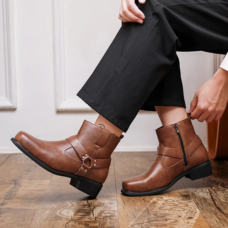 

Men's retro boots Classic Gentleman High Quality Elegant Style Casual party or work 38-46 Hot selling plus size Black Versatile