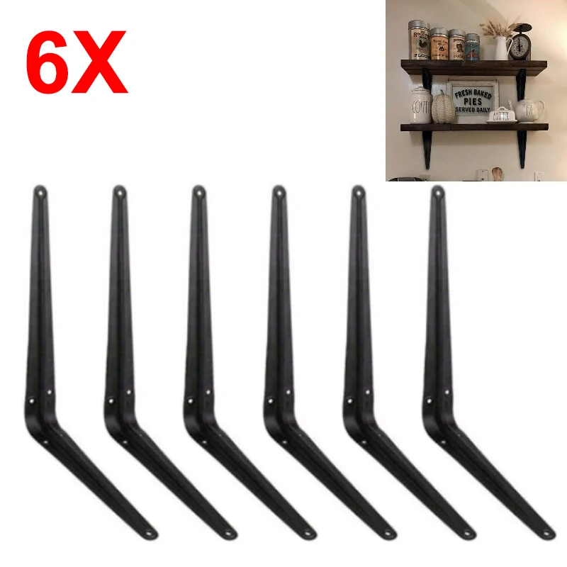 6PCS Shelf L-Brackets Floating Shelf Bracket Heavy Duty Black Steel for Decorative Wall Mount Joint Angle with Screws