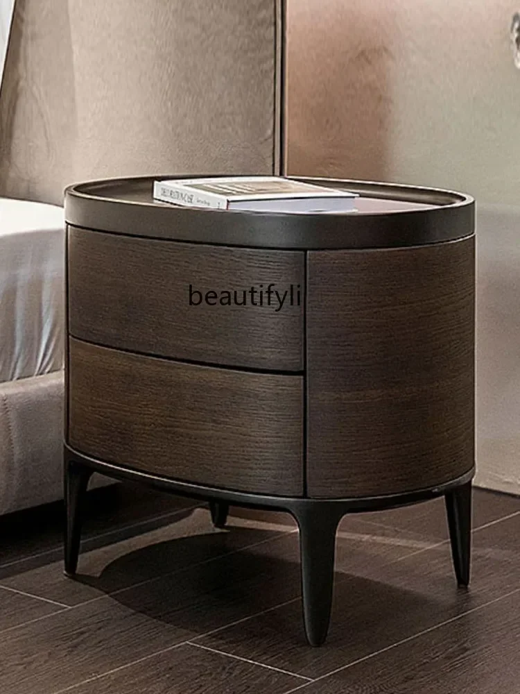 K185 Italian Minimalist Solid Wood Bedside Cabinet Light Luxury and Simplicity High-End Designer Bedroom Bedside Storage Cabinet