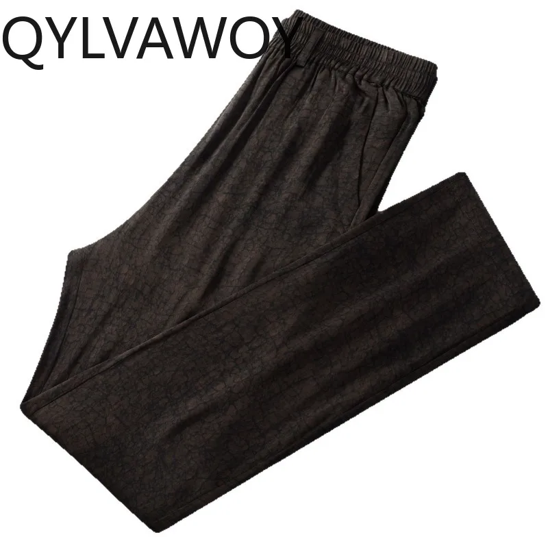 QYLVAWOY 90.8% Real Mulberry Silk Pants for Man Luxury Summer Mens Pants Straight-leg Thin Pants Anti-wrinkle Casual Trousers