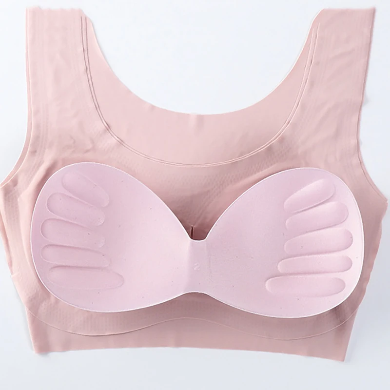 Detachable Chest Pad Pull Up Bra Underwear 2024 Women\'s Seamless Ice Silk Bra Without Steel Ring Breathable Push Up Yoga Vest