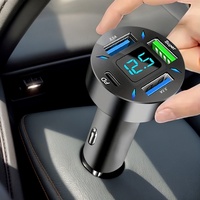 ​​Smart 4-Port Car Charger - PD USB-C Fast Charge with Digital Screen & Blue Light​​
