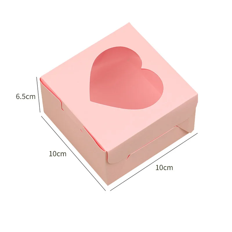 200Pcs/Lot Square Cardboard Box With Transparent Heart Shape PVC Window For Jewelry Storage Party Candy Cupcake Packing Case