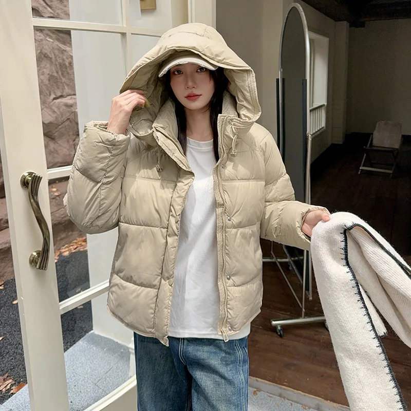 Giacca in cotone con cappuccio tinta unita semplice per donna 2025 Cappotto caldo con cerniera a maniche lunghe moda coreana Cappotto parka casual invernale