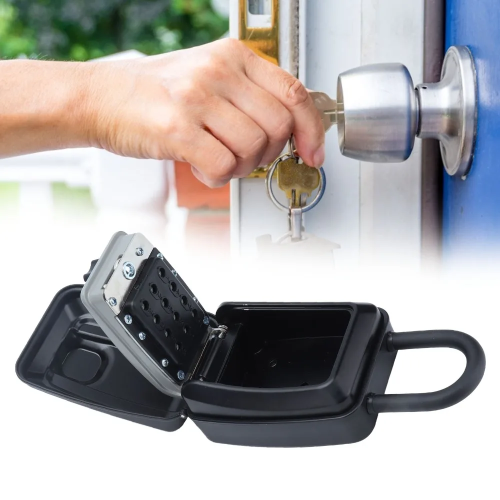 Portable 12 Digit Keyboard Key Lock Box Anti-Theft Aluminum Alloy Combination Key Lock Resettable Wall Mounted Key Box Home