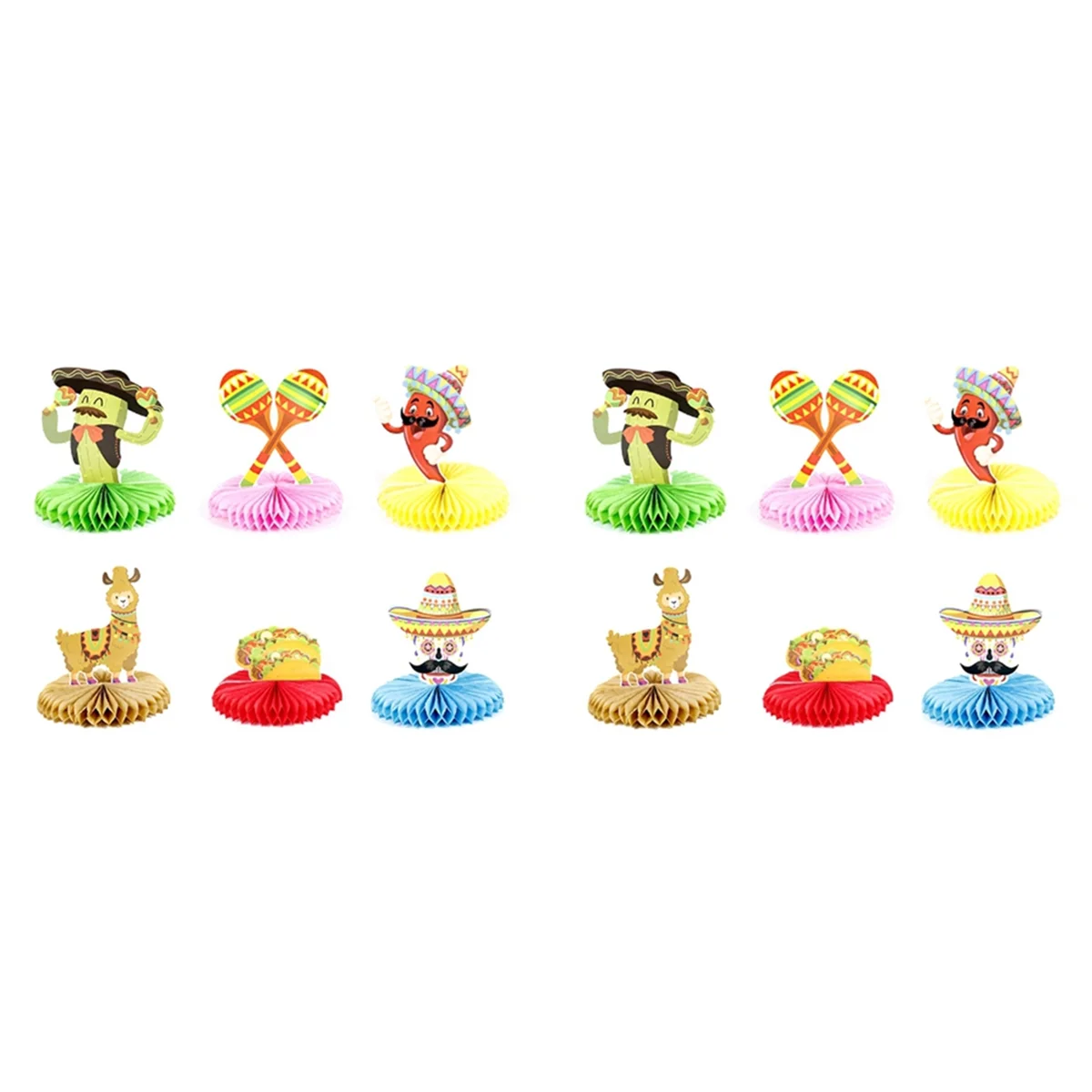 12pcs Mexican Fiesta Honeycomb Table Centerpiece Cactus Donkey Maraca Sombrero Guitar Table Toppers Centerpieces Decor