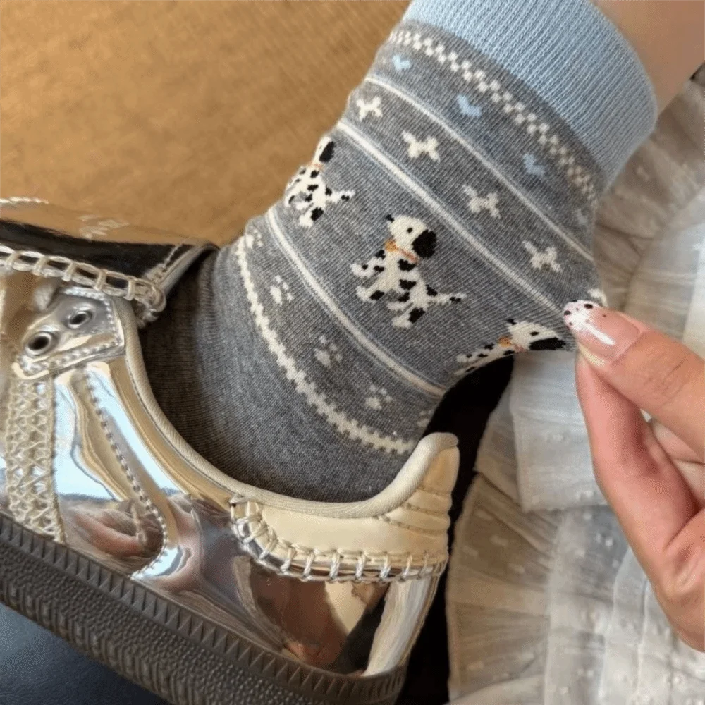 5 Pairs New Breathable Mid Tube Socks Sweat Absorbing Retro Knit Women Stockings Cartoon Animal Socks Women