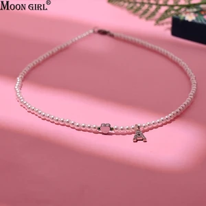 Colar de pingente coração em aço inoxidável para mulheres, pérola de imitação artesanal, letra inicial, bijuterias fashion 10 principais vendas colar letra perola - №2