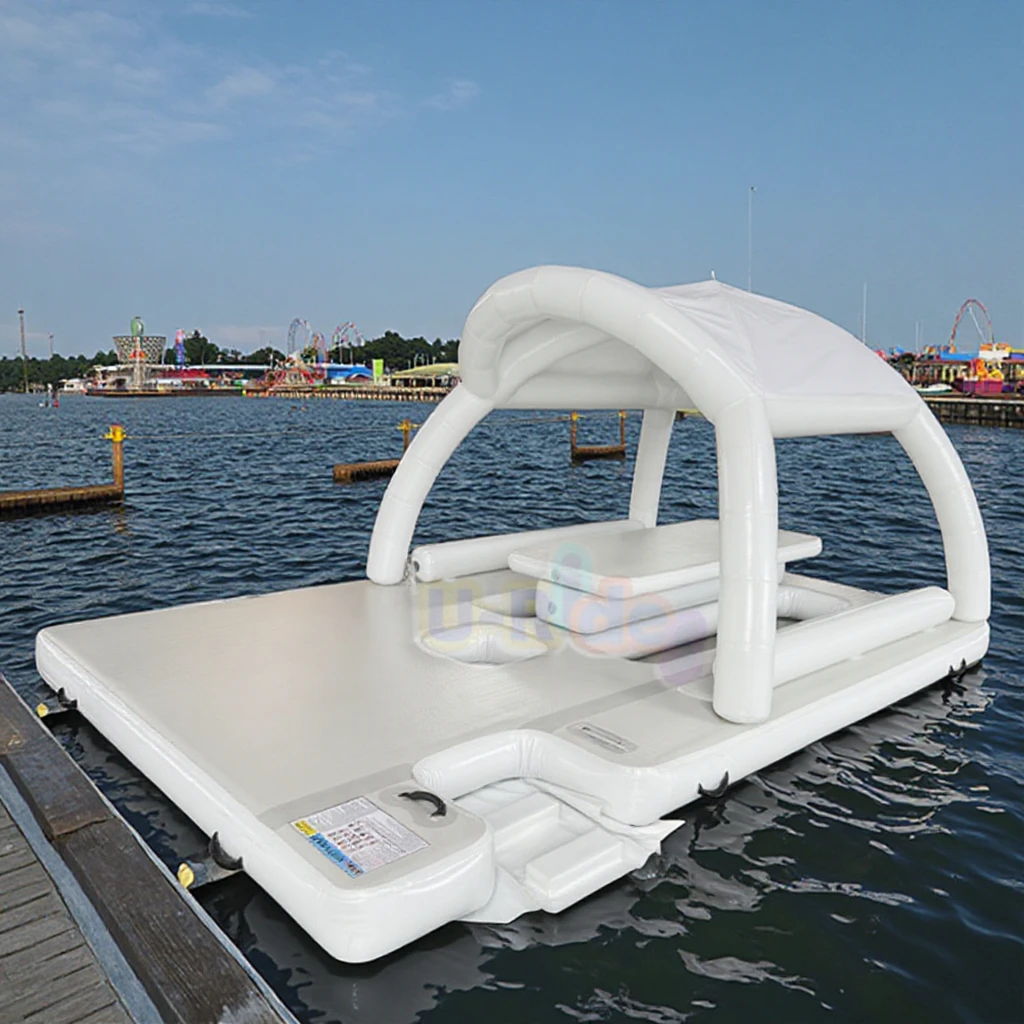 OEM Manufacture Floating Inflatable Tent Water Party Dock Platform For Sea Lake Water Inflatable Water Amusement Facilities
