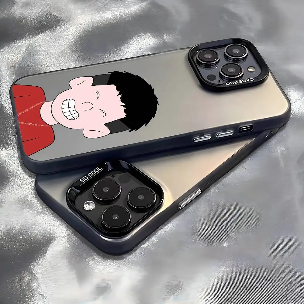 Cartoon Character Phone Case For iPhone 17 16 15 14 13 12 11 Pro Max Black Purple Matte Laser Metallic Aurora Funda