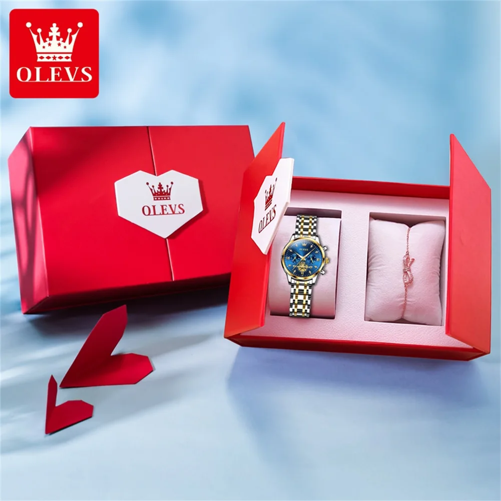 OLEVS 2897 Ladies Watch Original Fashion Multifunction Quartz Wristwatch Waterproof Luminous   Women Watches Bracelet Set Gifts