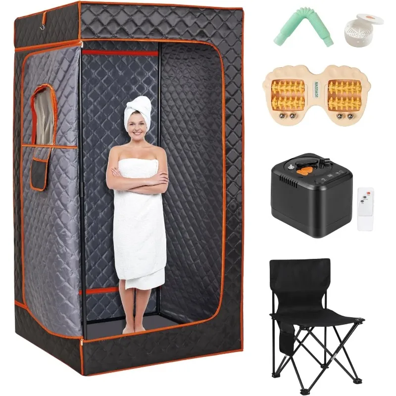 Portable Steam Sauna with 3L Steamer, Sauna Tent Sauna Box for Gym Yoga, Pilates, Home Spa, Orange