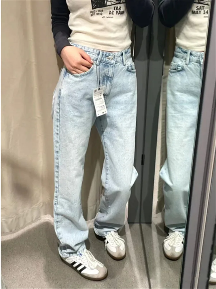 

Женские синие джинсы прямого кроя с высокой талией, удлиненные, в уличном стиле, длинные прямые брюки-трубы, повседневные осенние джинсовые штаны