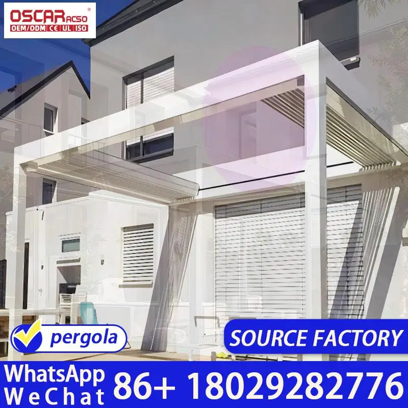Outdoor Waterproof Aluminum Pergola with Motorized Louvers Decorative Pavilion Garden Furniture for Backyard Patio Balcony pergo