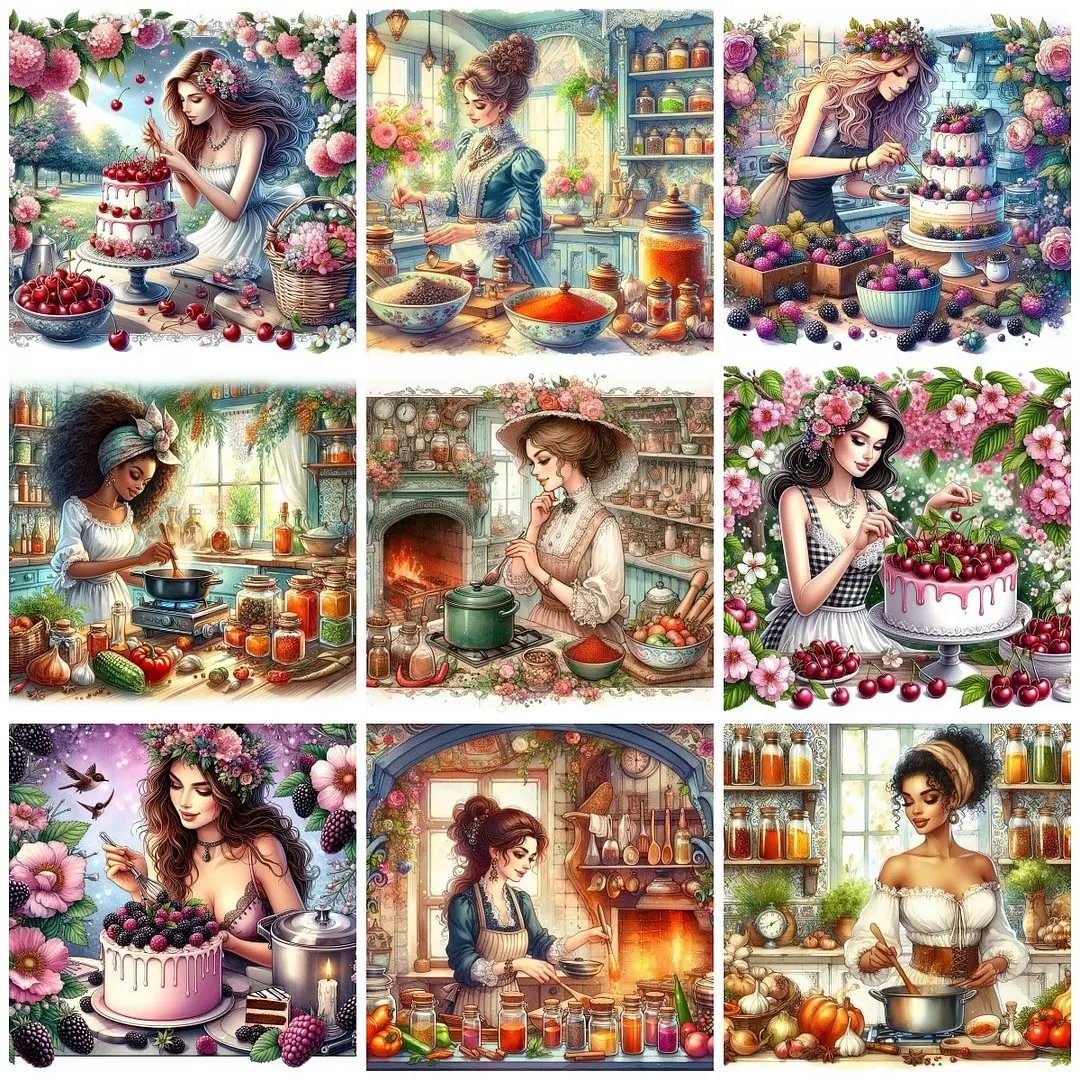 Diy Cooking Lady Diamond Painting Cross Kits Full Round Square Diamond Mosaic Embroidery Living Room Bedroom Decoration Gifts