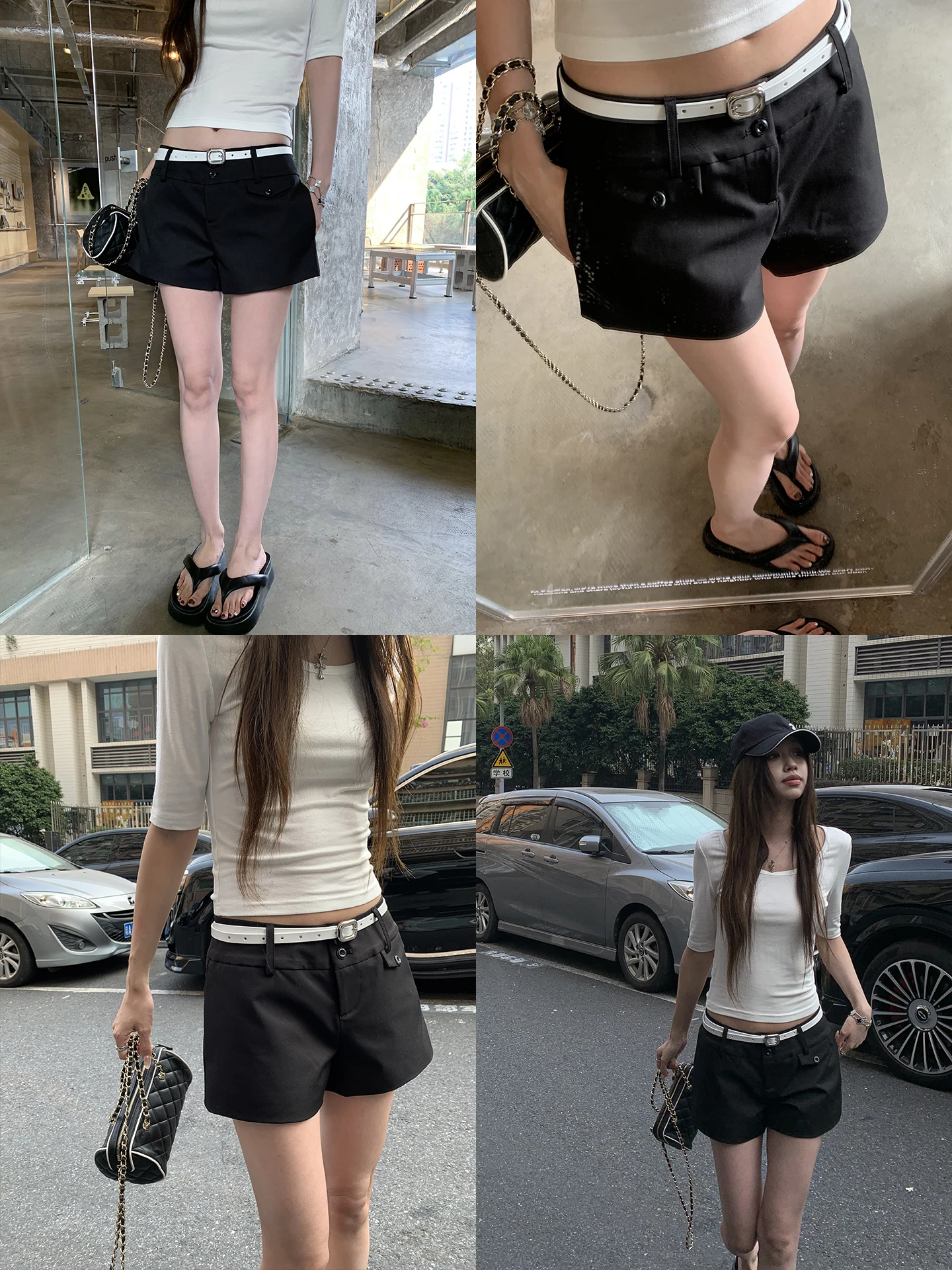 

Low Waist Black Shorts Women's Summer Casual American Style Outdoor Wearable Hot Pants Straight Leg Polyester Fiber Commute S...
