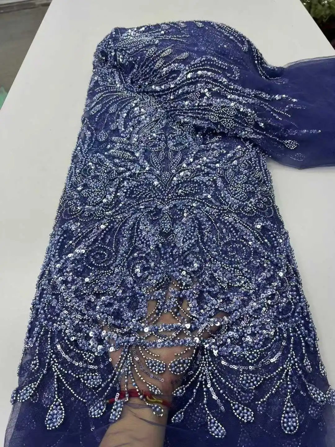 

5 ярдов африканского кружевного полотна 2026 года, высококачественное французское кружево с бисером, роскошное тяжелое кружево, нигерийская сетчатая ткань с пайетками для свадебного платья