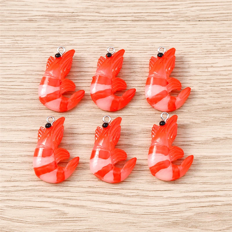10 Stück 20x31mm Cartoon Harz-Garnelen-Anhänger für Schmuckherstellung, Halsketten, Ohrringe, Armbänder, Zubehör, DIY-Bastelbedarf – Detail 2