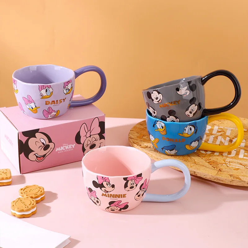 

Cute Cartoon Large Handle Ceramics Mug Mickey Minnie Donald Duck Daisy Winnie Home Creative Porcelain Water Cup for Household