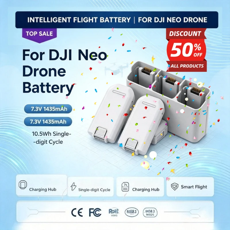 new 7.3V 10.5Wh 1435mAh Single-digit Cycle Intelligent Flight Battery for DJI Neo Drone Battery with Bidirectional Charging Hub