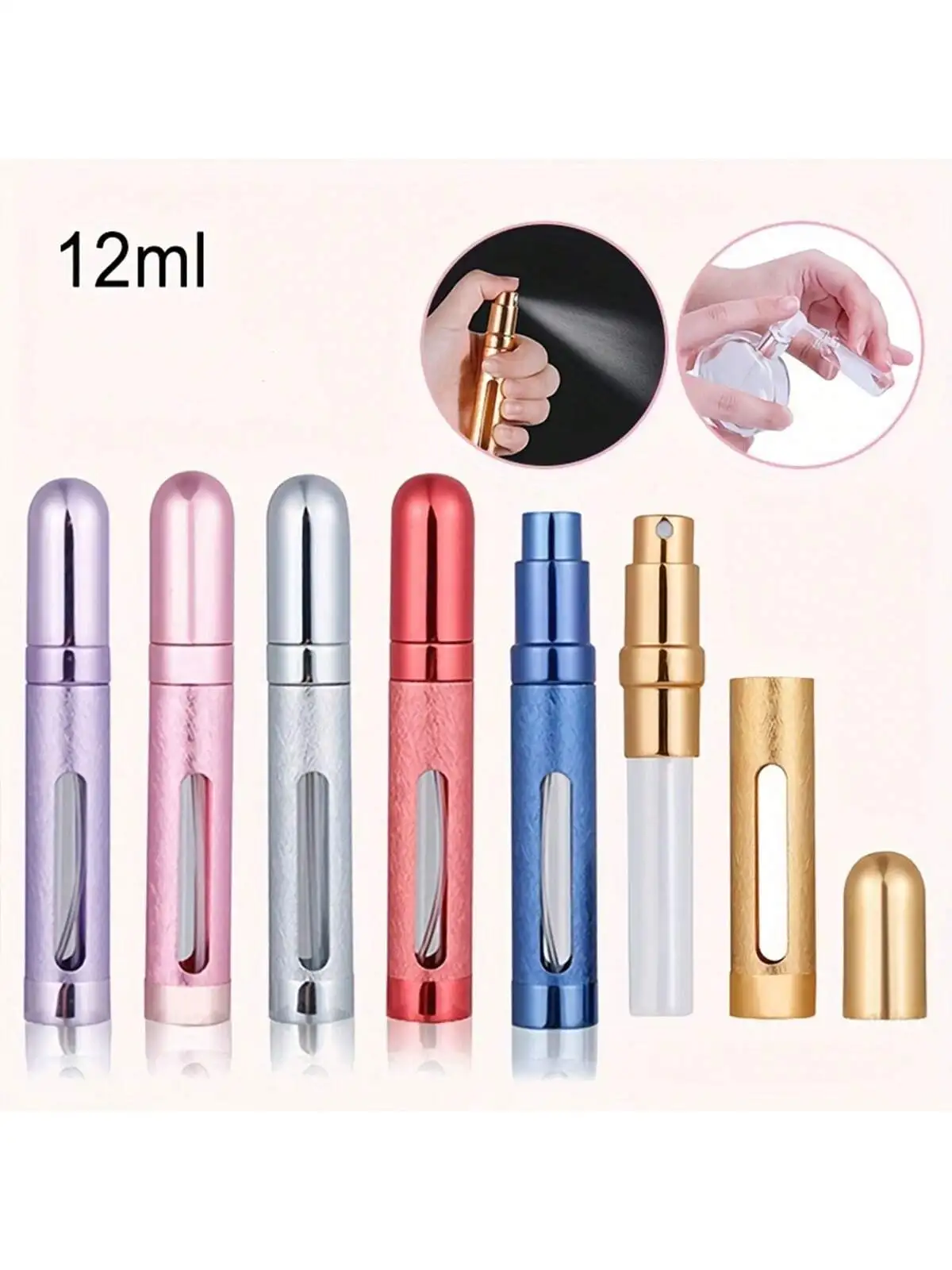 

12ml Large Capacity Portable Perfume Spray Bottles - Refillable, Travel-Sized, Bottom-Fill, Cosmetic Sub-Bottling, Atomizer, Emp