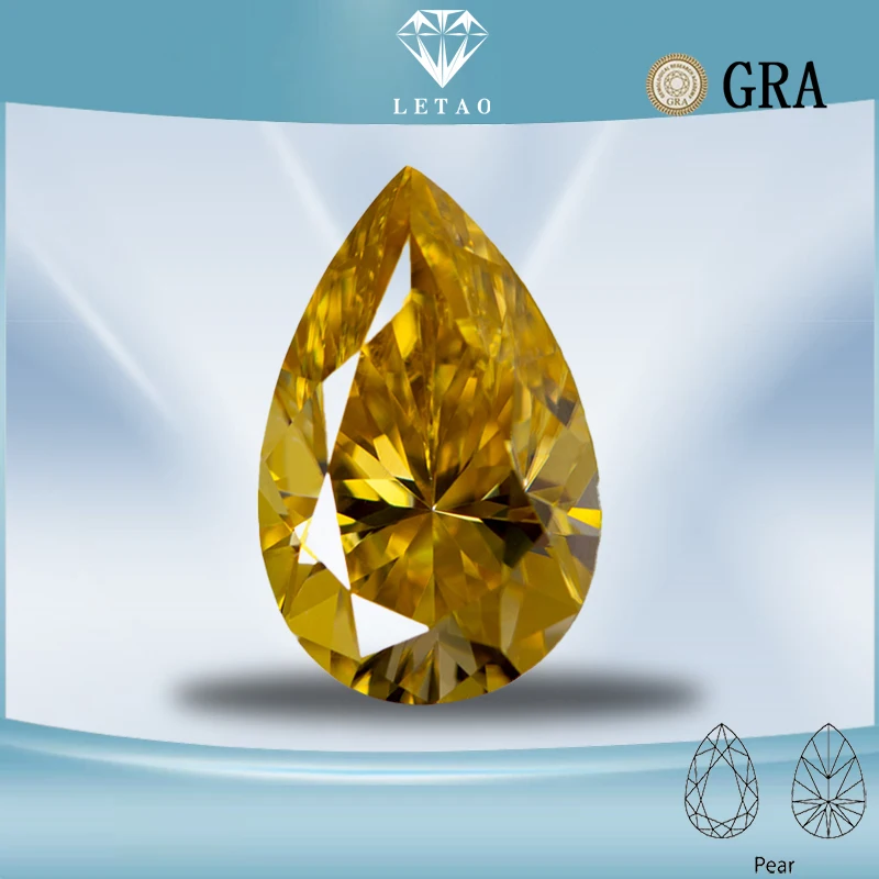 

Moissanite Stone Gemstone Lemon Yellow Colour Pear Cut Lab Created Diamond Jewelry Making with GRA Certificate