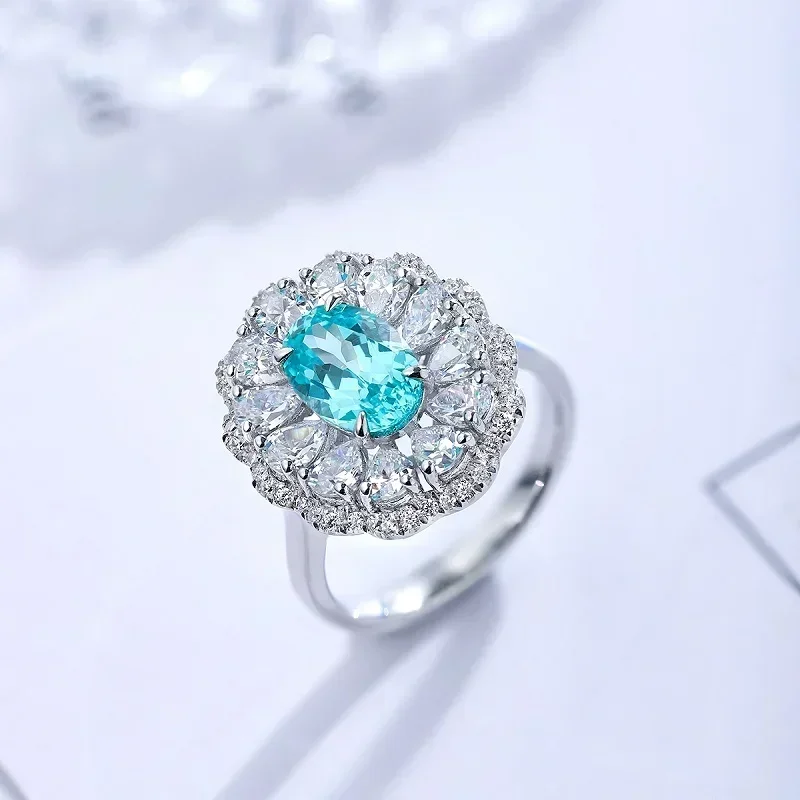 Pirmiana New 2.86ct Lab Grown Paraiba Sapphire Ring S925 Silver Jewelry Engagementring for Women