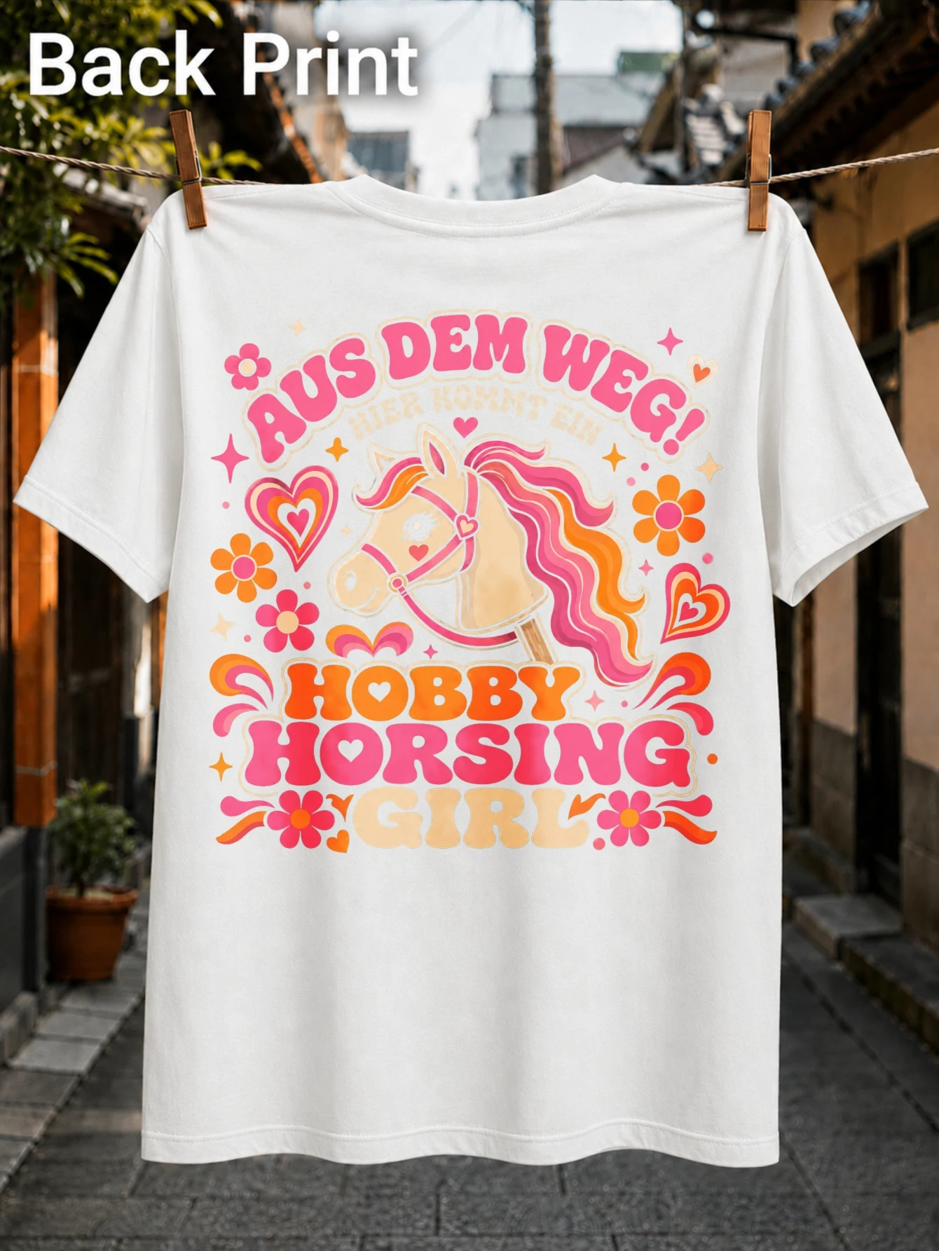 Aus Dem Weg Hier Kommt Ein Hobby Horsing Girl quote with groovy stick horse retro flowers and  Unisex All T-Shirt