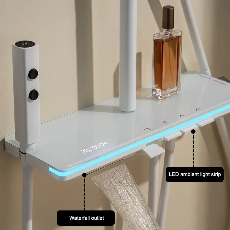 Piano Button Ambient Light Shower System Set Modern s For Bathroom Brass Glass Shelf  Digital Display