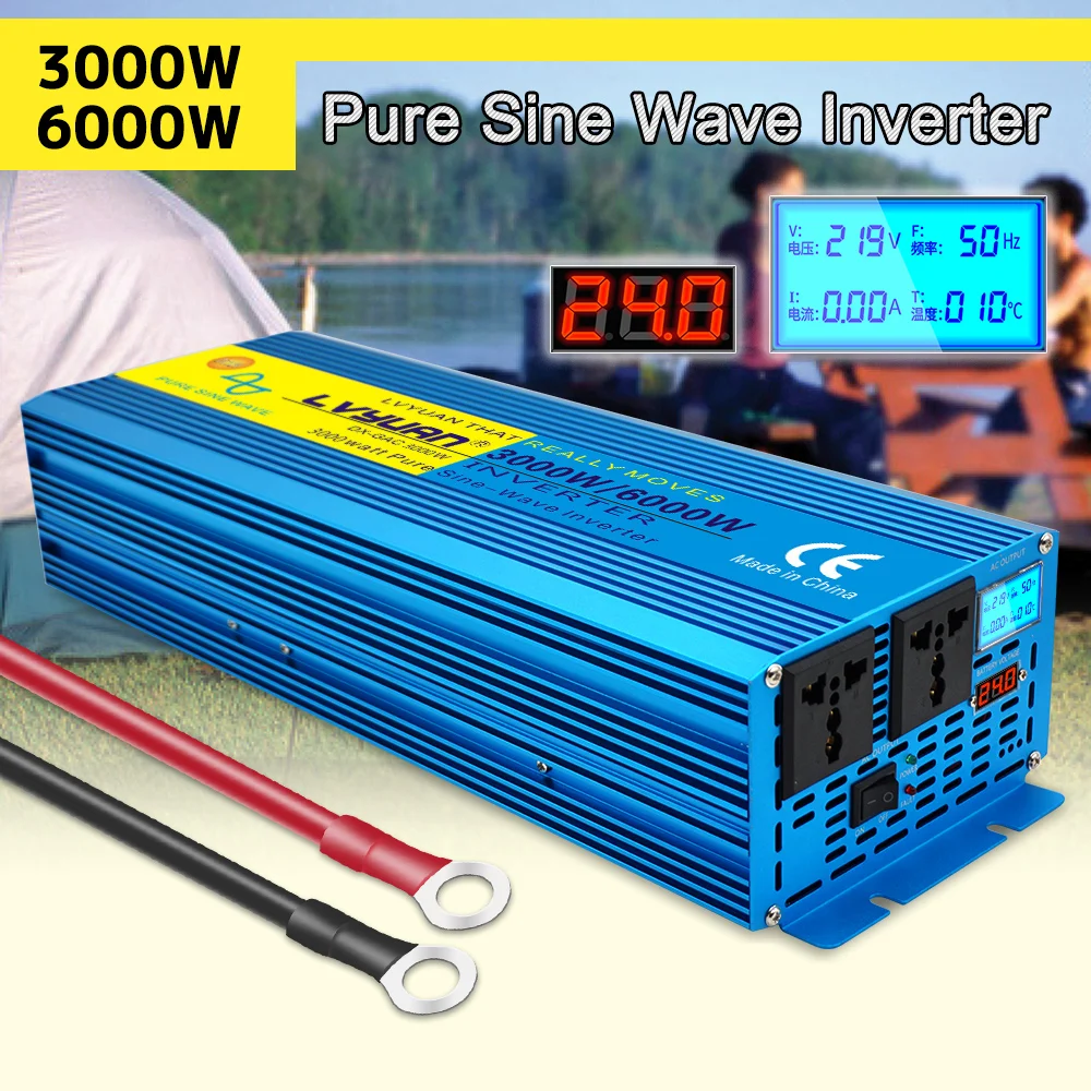 Pure Sine Wave Inverter 4KW 5KW 6KW 12v 24v DC To AC 220V 230V LED Display Auto Solar Converter Transformer Car Inversor