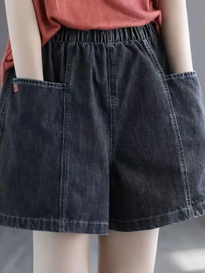 

Женские джинсовые брюки в стиле ретро, повседневные брюки из чистого хлопка, широкие брюки с пятью точками, модные, с высокой талией, длина, летний сезон