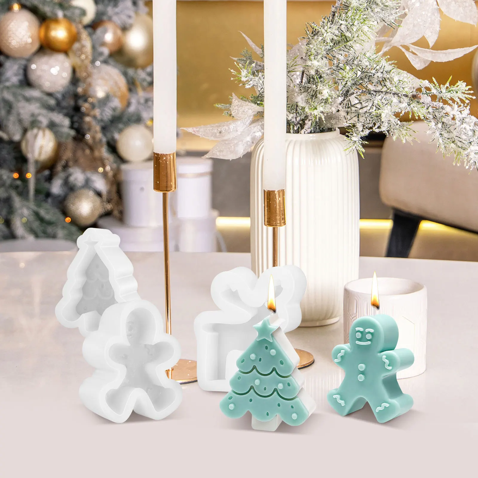 

3pcs Christmas Tree Gingerbread Man Reindeer Silicone Mold Diy Soap Craft Making Molds For Decorative Handicrafts