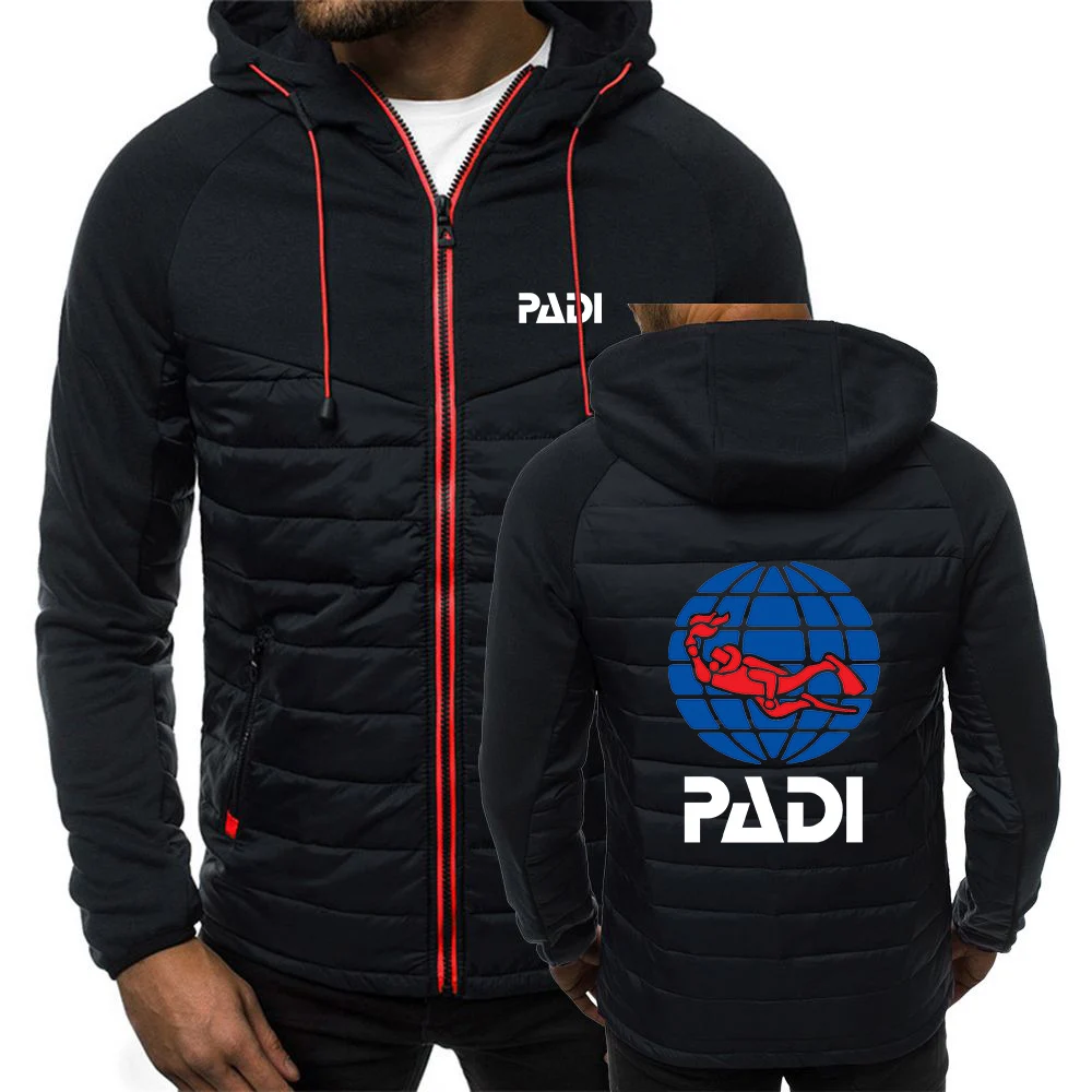 2024 Scuba Driver Padi New Printing Men Autumn and Winter Popular Patchwork Breathable Cotton-padded Jacket Hooded Coats Tops