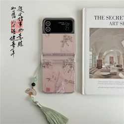 Chinese Style Bamboo Leaves Phone Case for Samsung Galaxy Z Flip6 4 3 Hard Cover for ZFlip3 Zflip4 Zflip5 Solid Shell Bracket