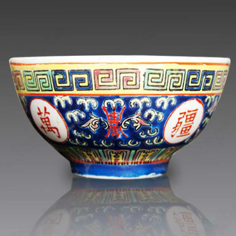 Longevity Boundless Ceramic Bowl Chinese Vintage 70's Paint Relief Rice Bowls Jingdezhen Rose Red Collection Porcelain Tableware